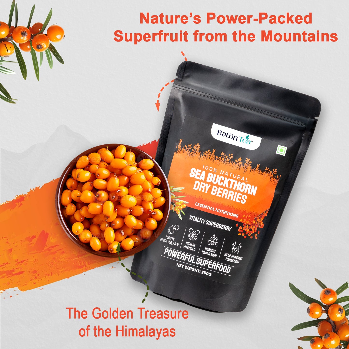Buy Organic Dried Sea Buckthorn Berries Baton Tea
