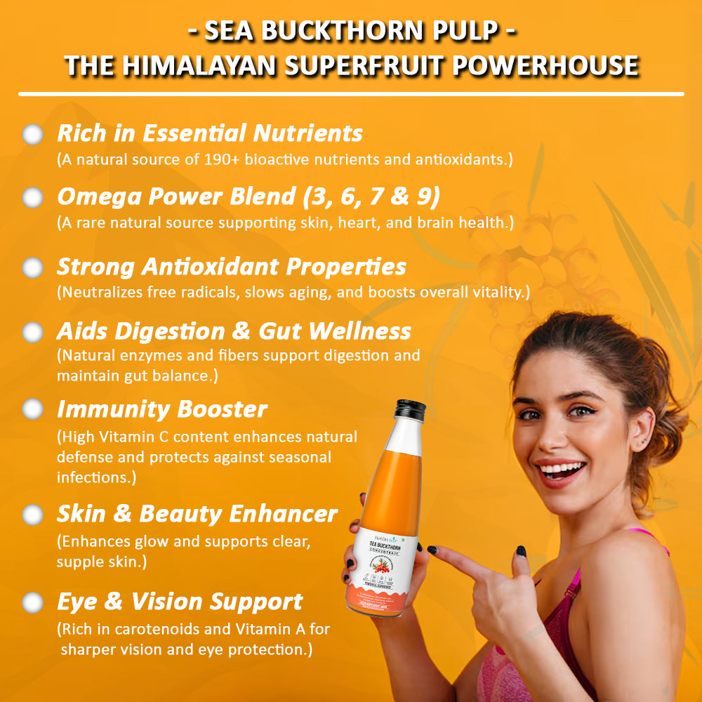 Sea Buckthorn Pulp Glass Bottle – 300ml | 100% Pure, Organic & Nutrient-Rich