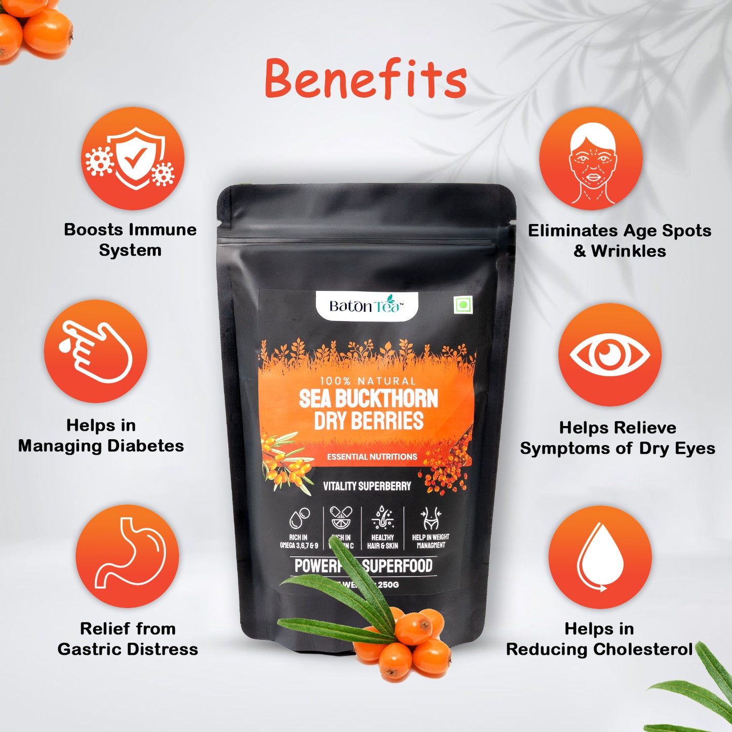 Buy Organic Dried Sea Buckthorn Berries Baton Tea