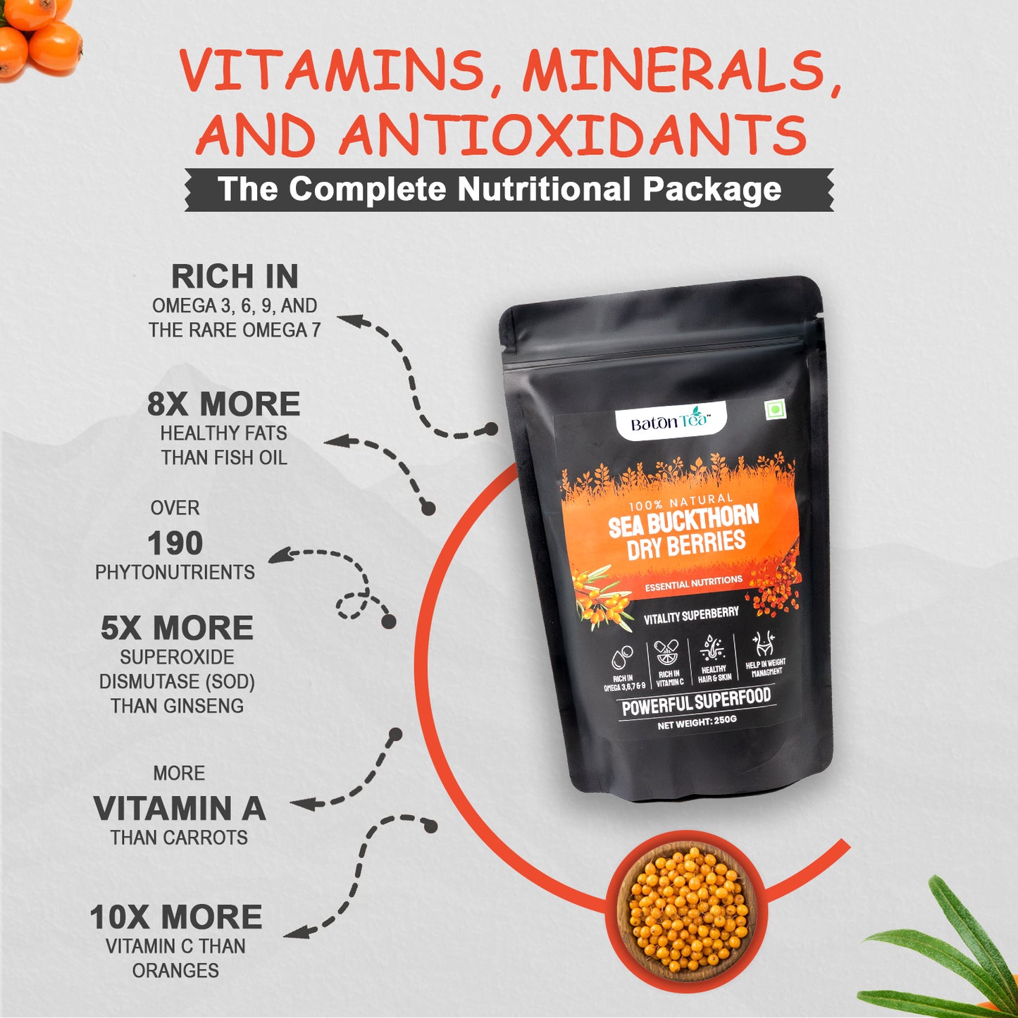 Buy Organic Dried Sea Buckthorn Berries Baton Tea