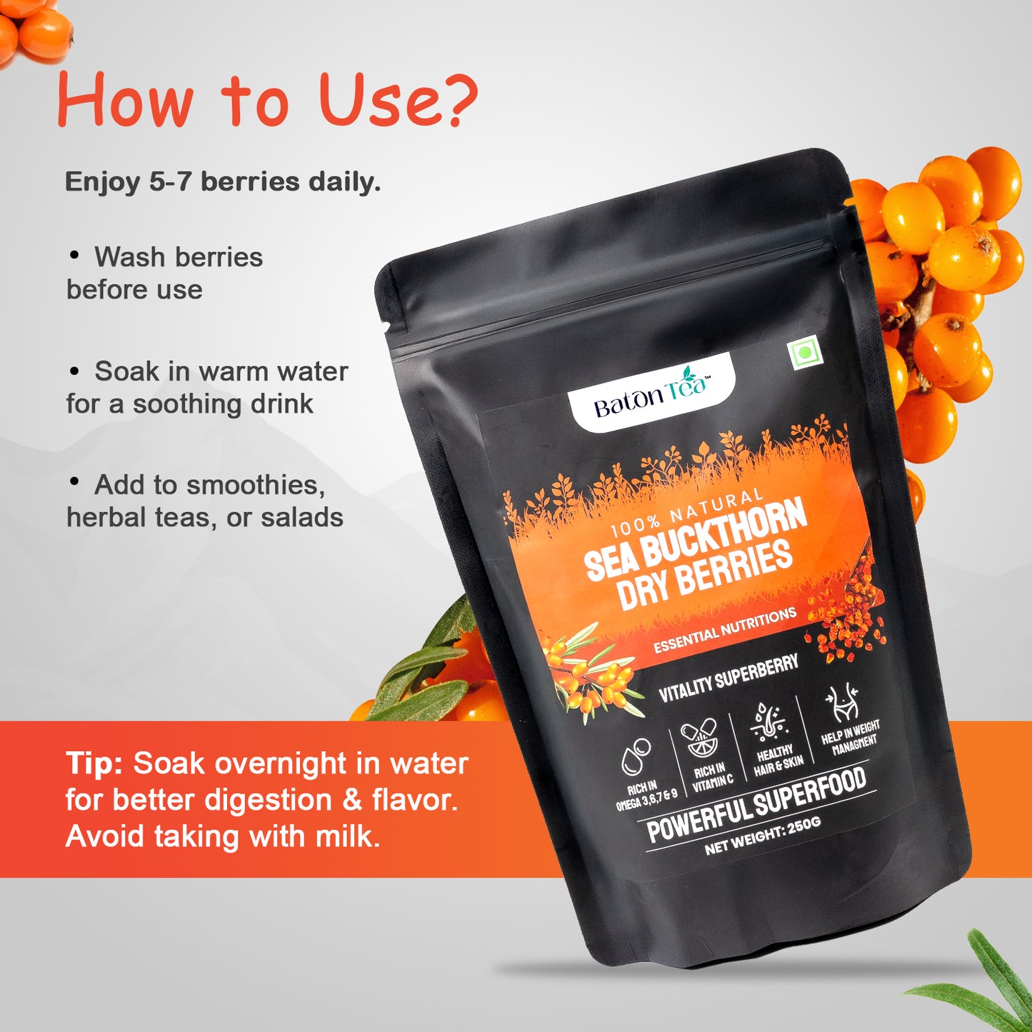 Buy Organic Dried Sea Buckthorn Berries Baton Tea