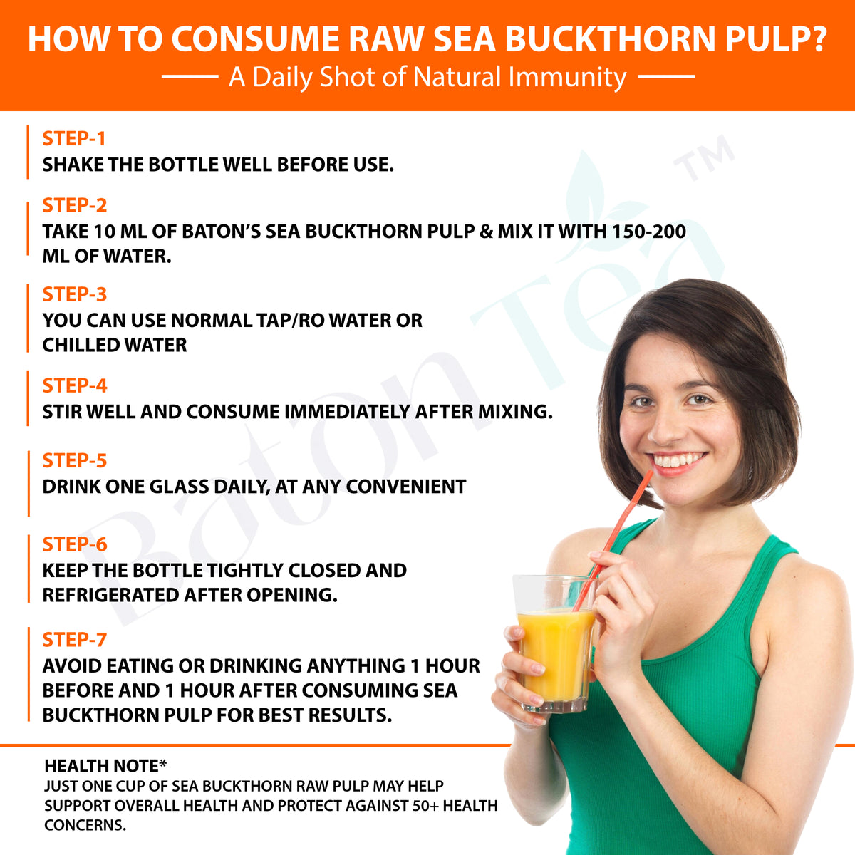 Baton Tea Sea Buckthorn Concentrate 300ml Glass Bottle- Vitamin C Rich Superfood Juice | Natural Antioxidant Drink