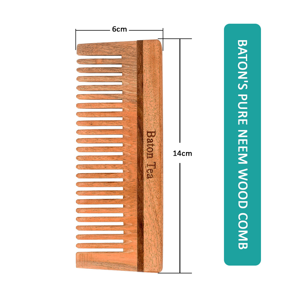 Baton 100% Pure Neem Wood Comb for Hair Growth & Dandruff Control | Anti-Static, Eco-Friendly & Gentle on Scalp | Ideal for Men & Women | Handmade Herbal Hair Comb