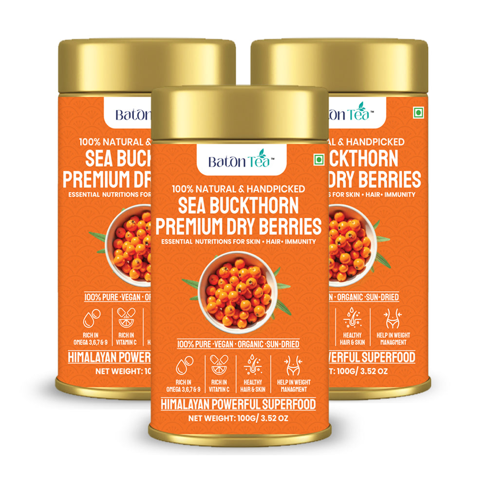 Three tins of dried sea buckthorn berries