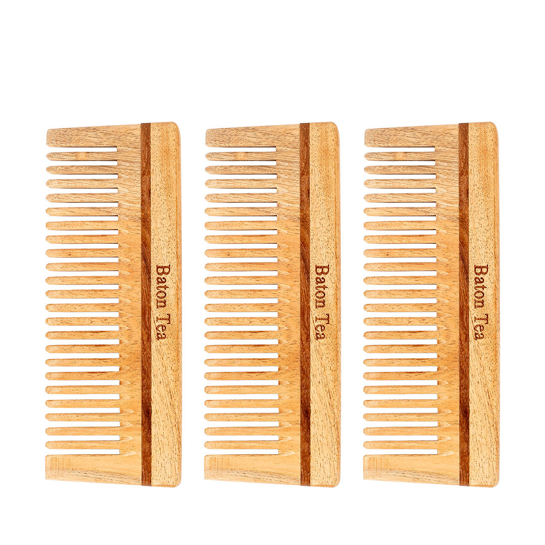 Baton 100% Pure Neem Wood Comb for Hair Growth & Dandruff Control | Anti-Static, Eco-Friendly & Gentle on Scalp | Ideal for Men & Women | Handmade Herbal Hair Comb