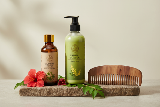 Baton Hair Fall Control Combo | Herbal Hair Oil + Natural Shampoo + Neem Wood Comb | Anti Hair Fall, Dandruff Control & Hair Growth Kit | 100% Ayurvedic & Chemical Free | For Men & Women