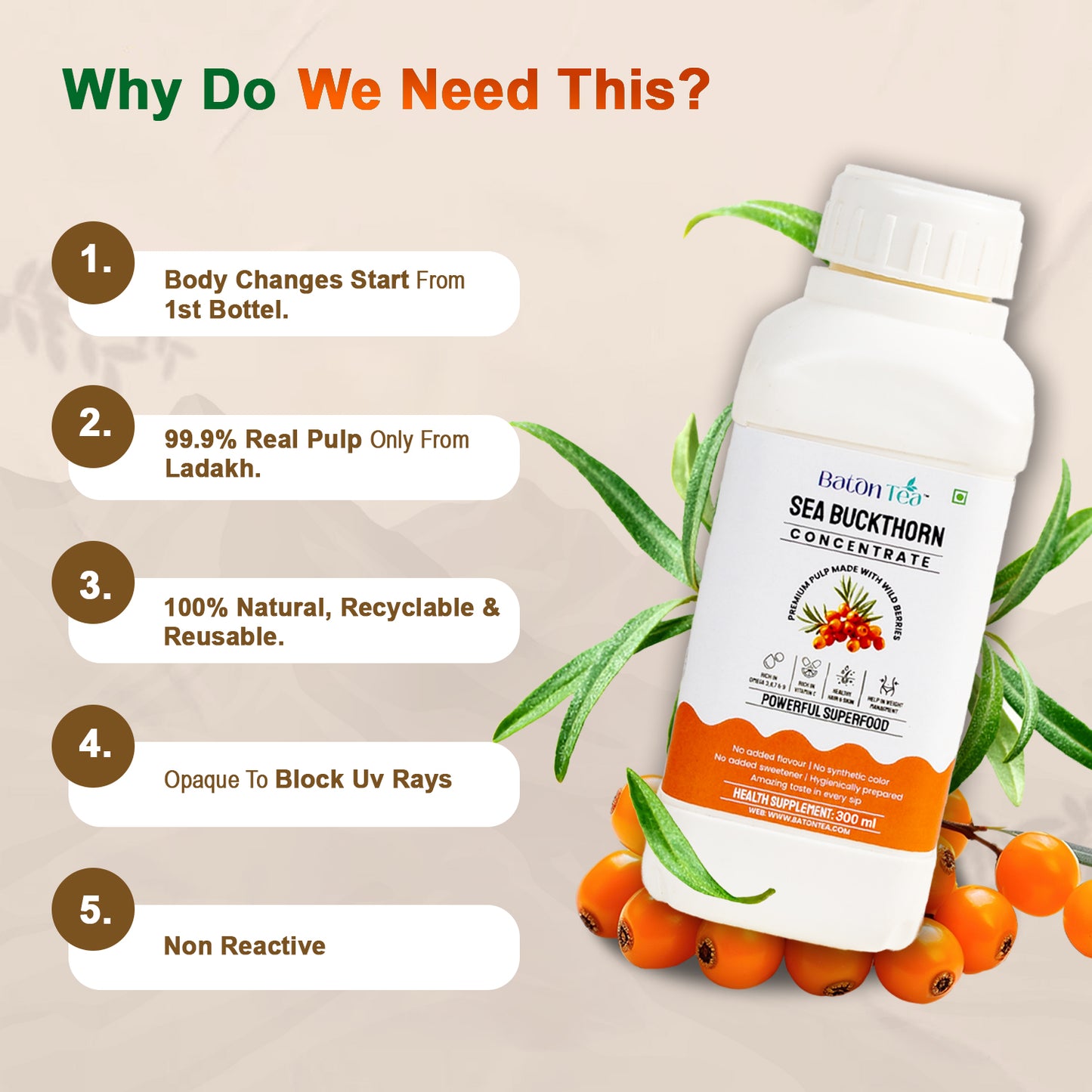 Sea Buckthorn Pulp Juice 300ml – 100% Pure & Organic