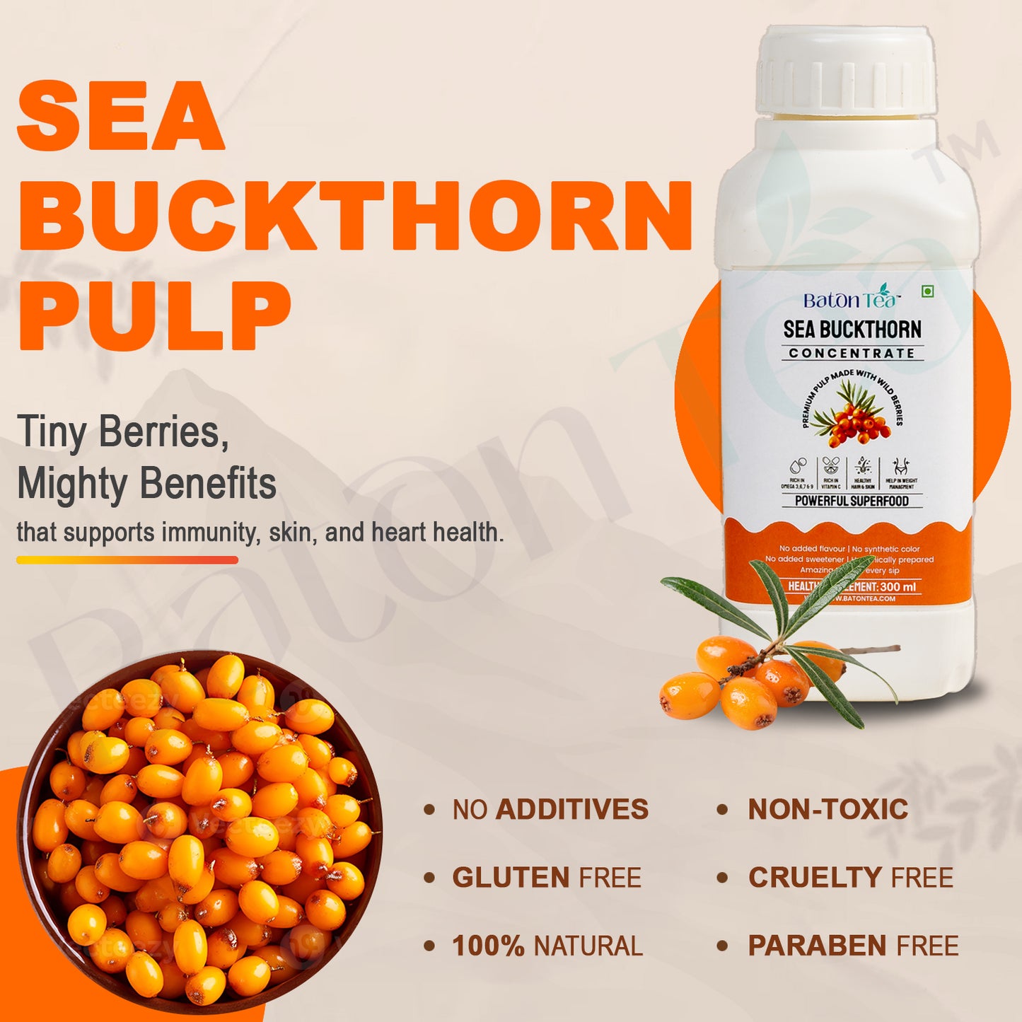 Sea Buckthorn Pulp Juice 300ml – 100% Pure & Organic