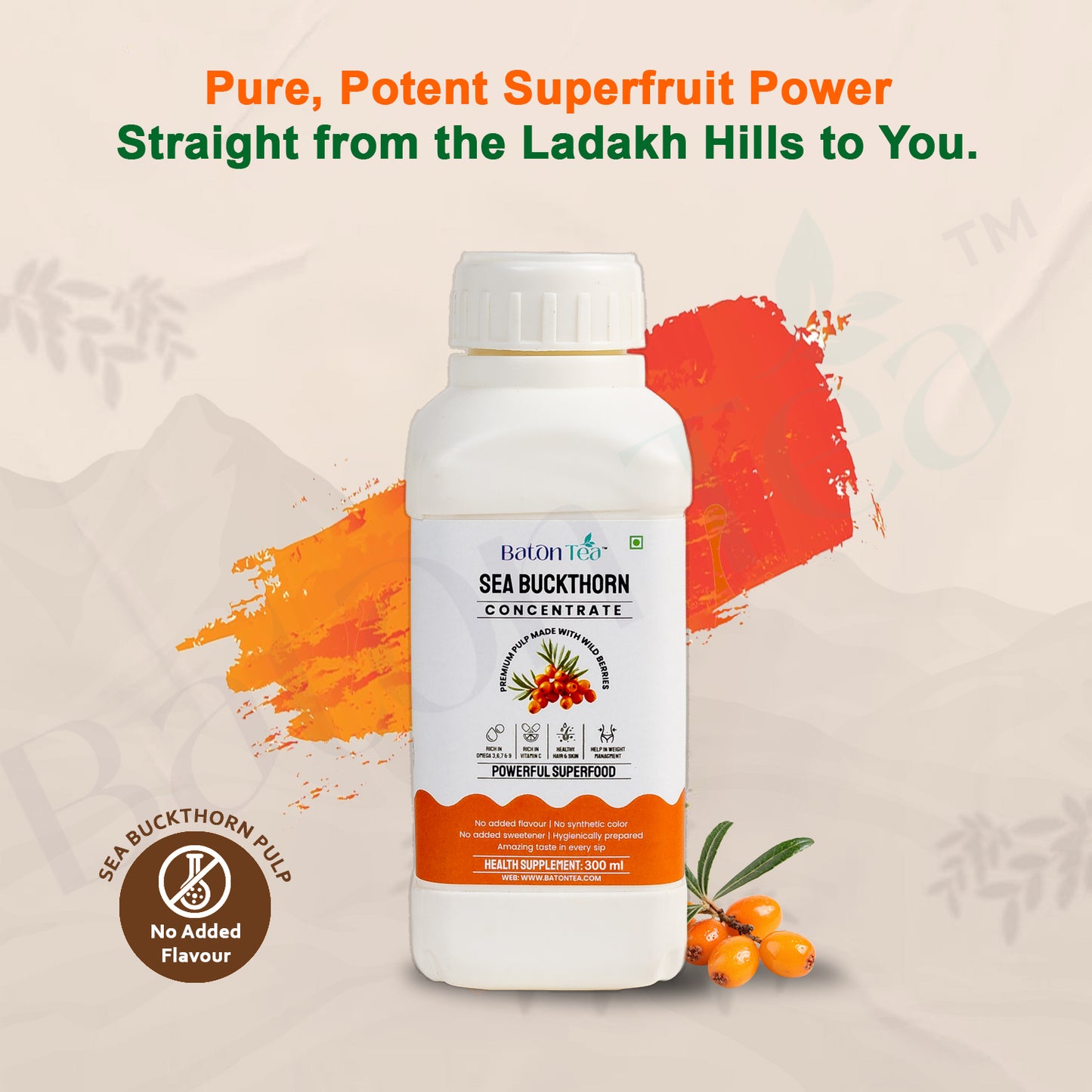 Sea Buckthorn Pulp Juice 300ml – 100% Pure & Organic