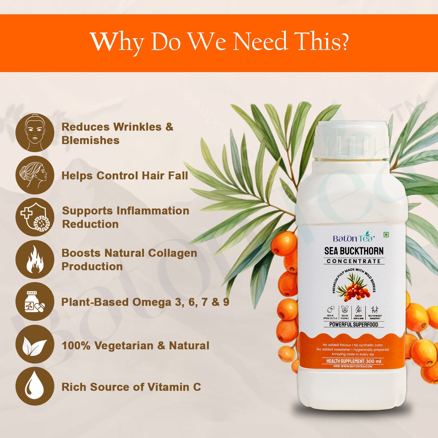Sea Buckthorn Pulp Juice 300ml – 100% Pure & Organic