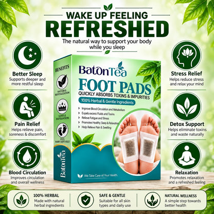 Baton Herbal Detox Foot Patches | Bamboo Vinegar & Ginger Foot Pads | Deep Cleansing Foot Patch | Overnight Foot Care & Relaxation