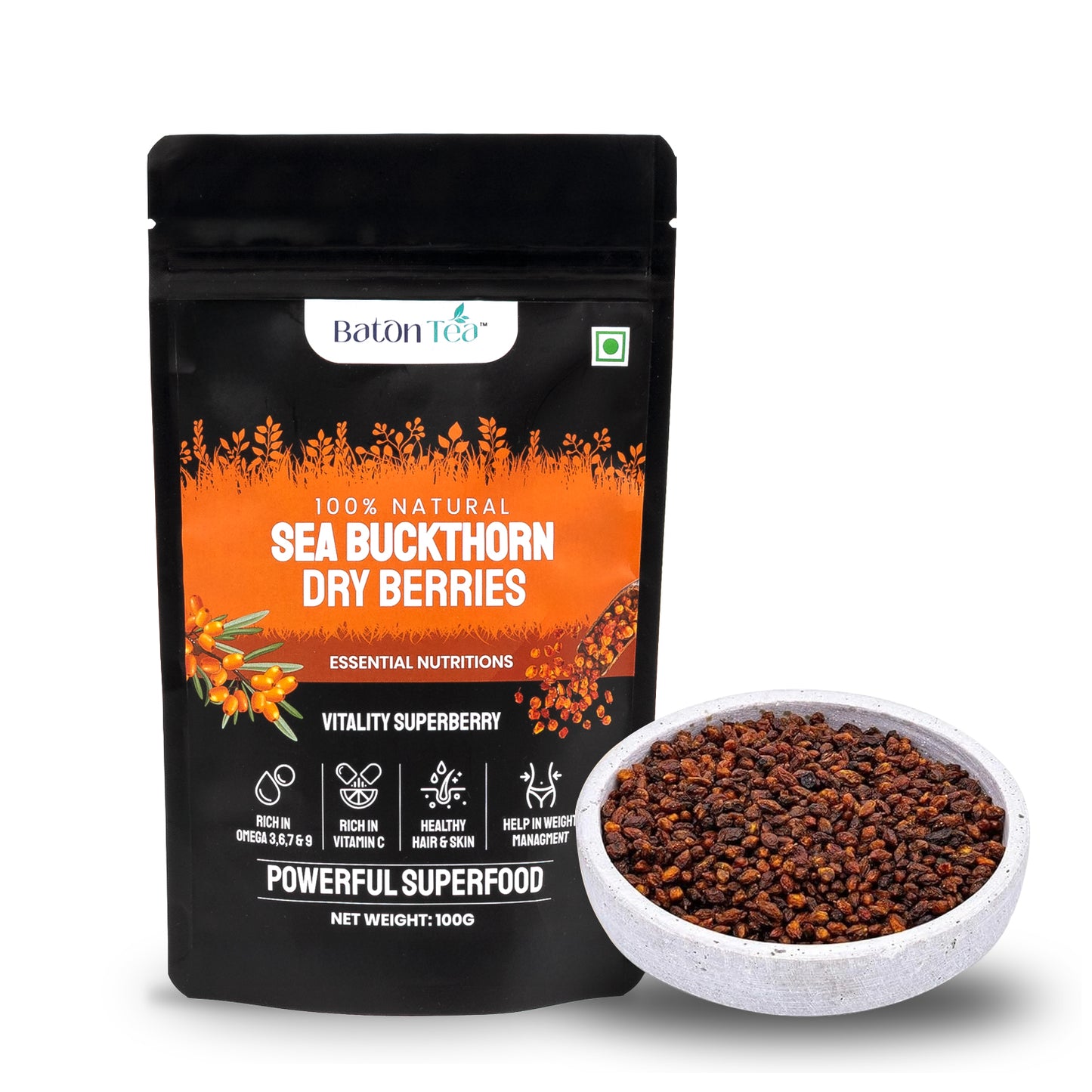 Sea Buckthorn Dry Berries | 100% Pure & Nutrient-Rich | 100GM