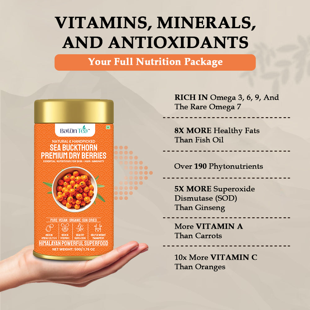 Baton Tea Himalayan Sea Buckthorn Dry Berries from Ladakh