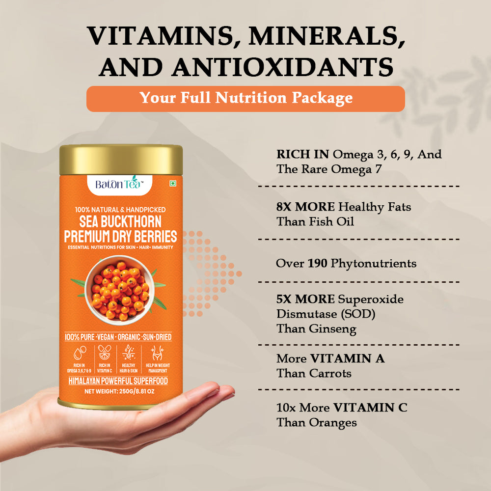Sea Buckthorn Dry Berries | 100% Pure & Nutrient-Rich | 250 G