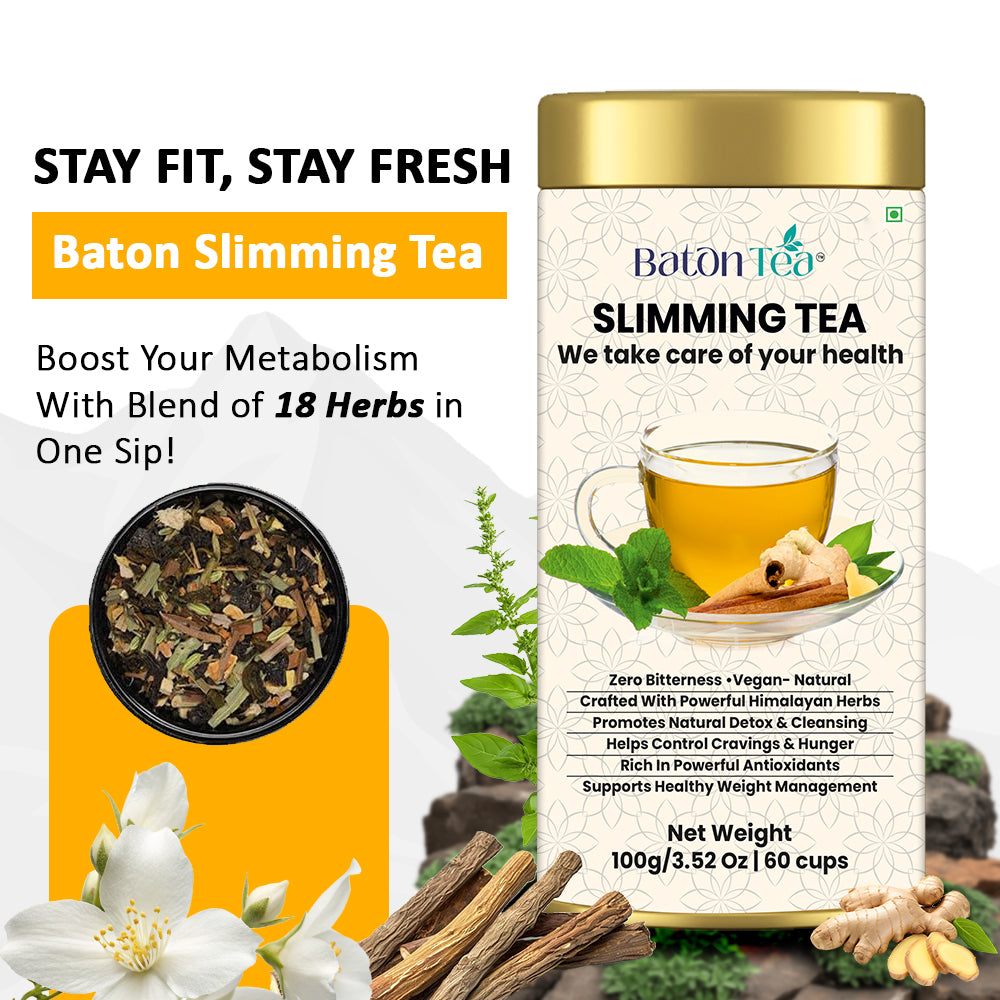Baton  Slimming Tea 100gm– Herbal Loose Leaf Tea Tin Box for Weight Management & Natural Detox