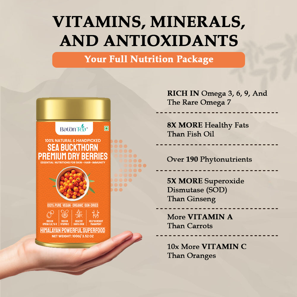 Sea Buckthorn Dry Berries | 100% Pure & Nutrient-Rich | 100GM