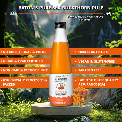 Sea Buckthorn Pulp Glass Bottle – 300ml | 100% Pure, Organic & Nutrient-Rich
