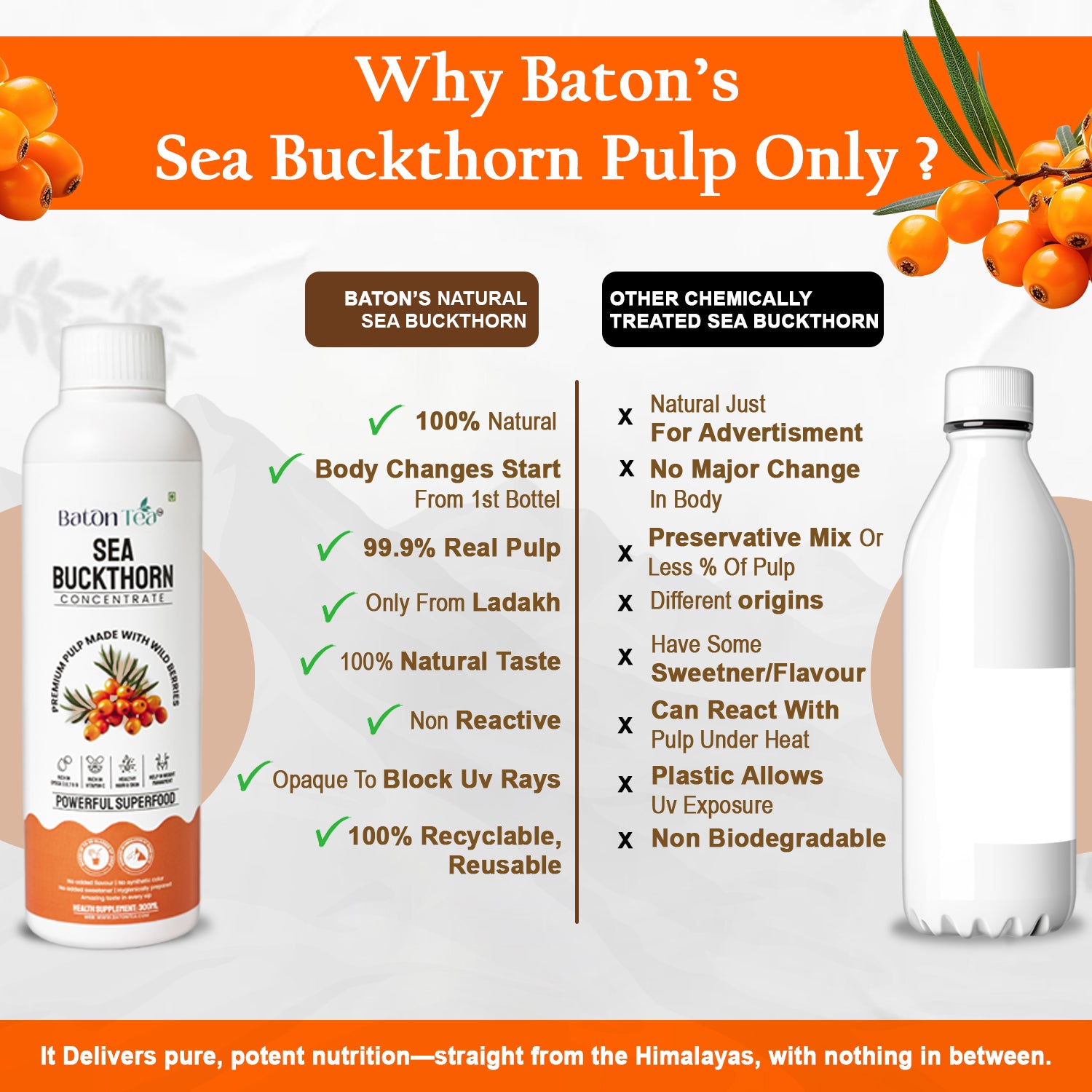 Comparison chart of Baton's Sea Buckthorn Pulp