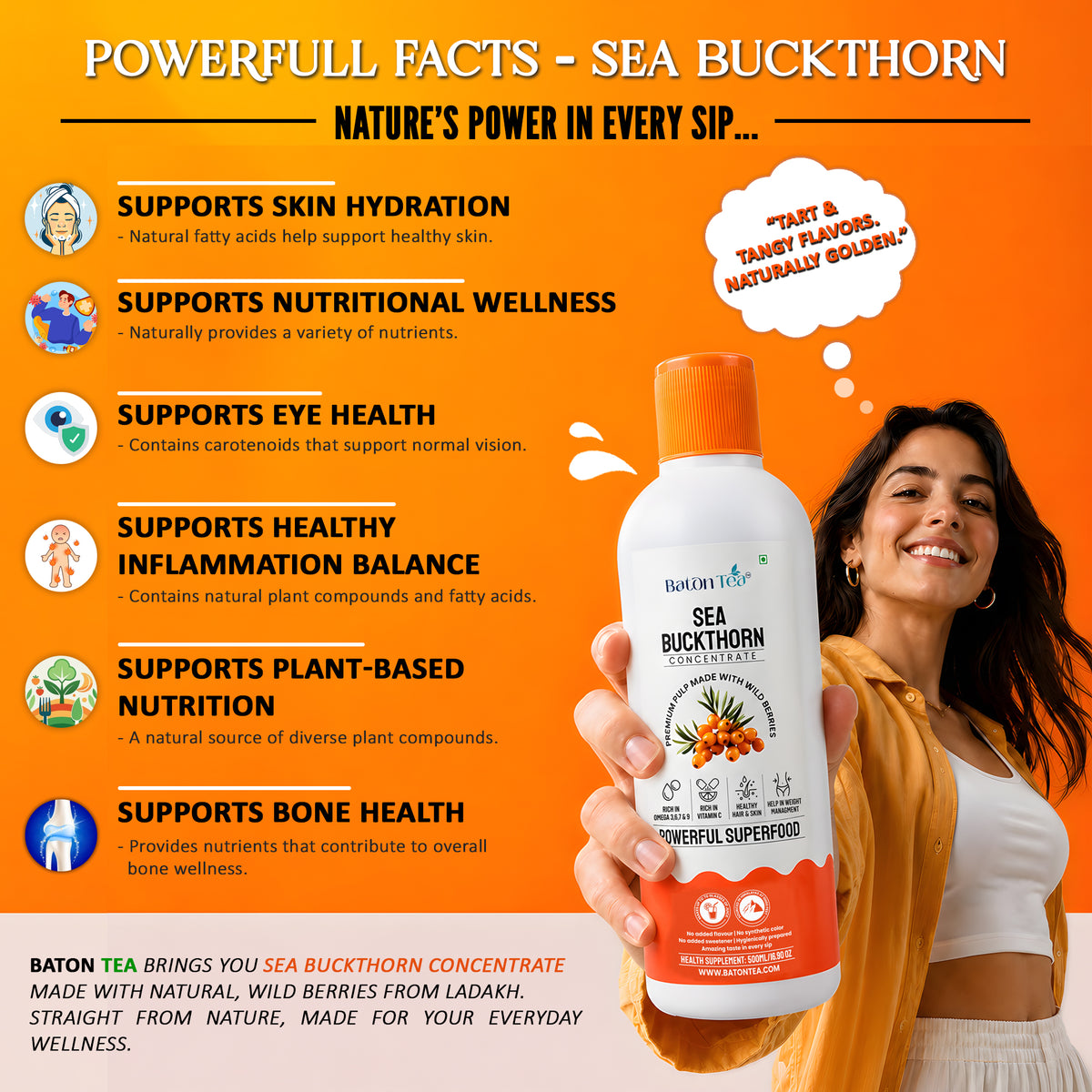 Baton Tea Sea Buckthorn Concentrate Plastic Bottle- Vitamin C Rich Superfood Juice | Natural Antioxidant Drink