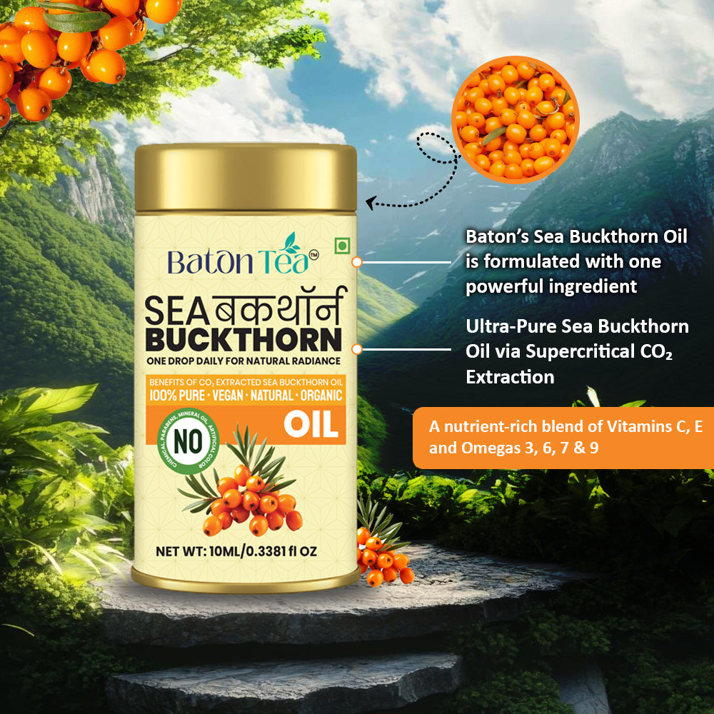 BATON TEA Sea Buckthorn Berry Oil 10ml | Collagen Boosting Face & Hair Oil