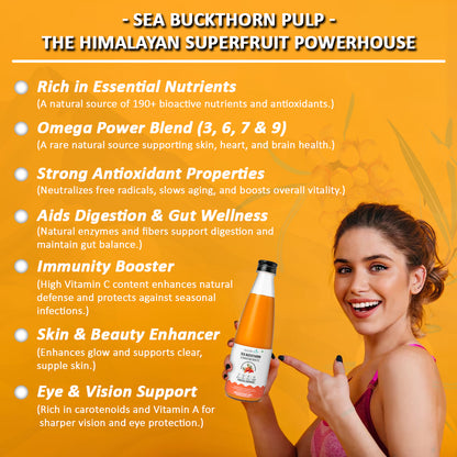 Sea Buckthorn Pulp Glass Bottle – 300ml | 100% Pure, Organic & Nutrient-Rich
