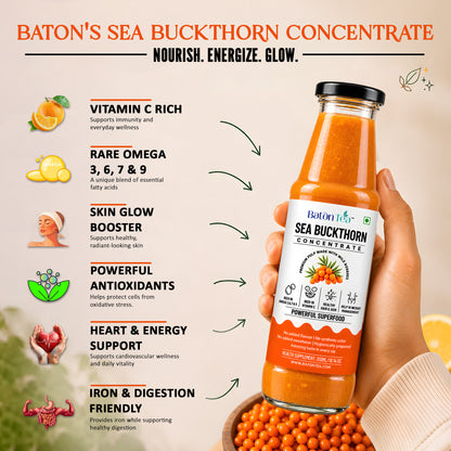 Baton Tea Sea Buckthorn Concentrate 300ml Glass Bottle- Vitamin C Rich Superfood Juice | Natural Antioxidant Drink
