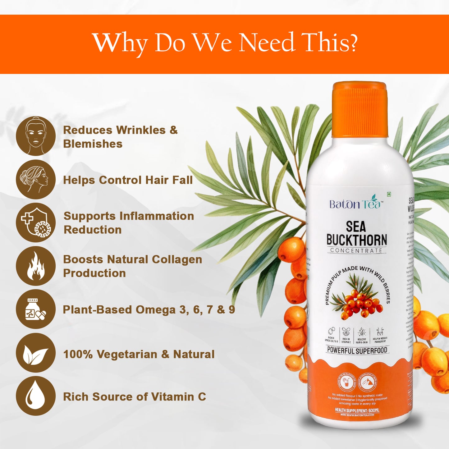 Sea Buckthorn Pulp – 500ml | 100% Pure, Organic & Nutrient-Rich