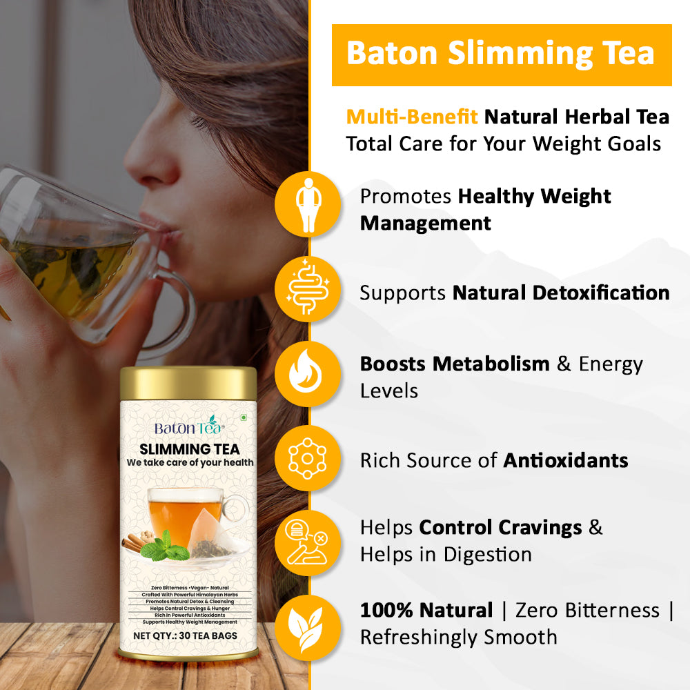 Baton Slimming Tea 30 Tea Bags – Herbal Tea Bags for Weight Management, Natural Detox