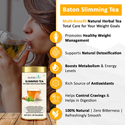 Baton Slimming Tea 30 Tea Bags – Herbal Tea Bags for Weight Management, Natural Detox
