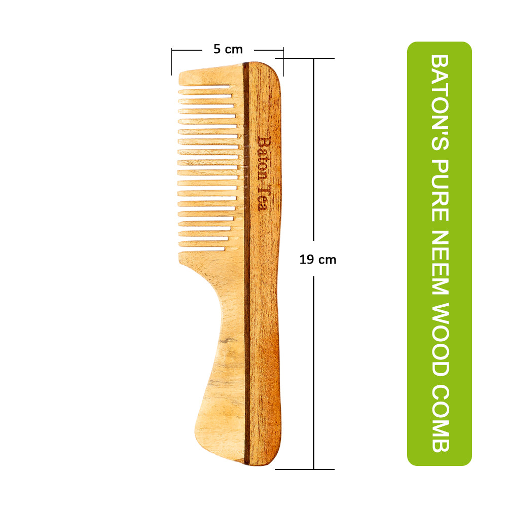 Baton 100% Pure Neem Wood Comb Combo Pack for Hair Growth & Dandruff Control
