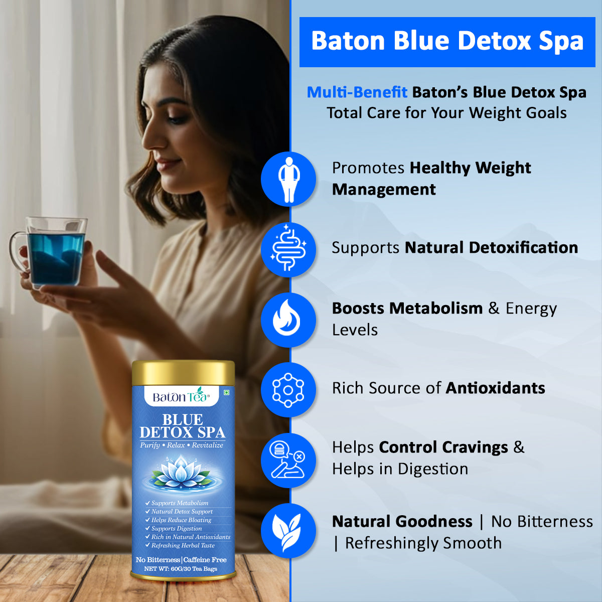 Baton Tea Blue Detox Tea – Natural Herbal Detox Tea, Caffeine-Free & Antioxidant-Rich