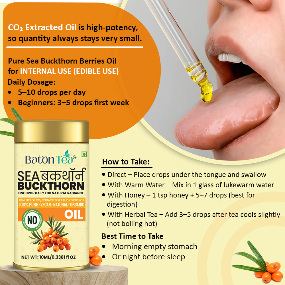 BATON TEA Sea Buckthorn Berry Oil 10ml | Collagen Boosting Face & Hair Oil