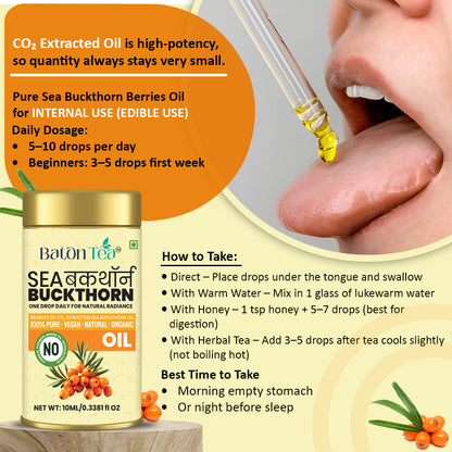 BATON TEA Sea Buckthorn Berry Oil 10ml | Collagen Boosting Face & Hair Oil