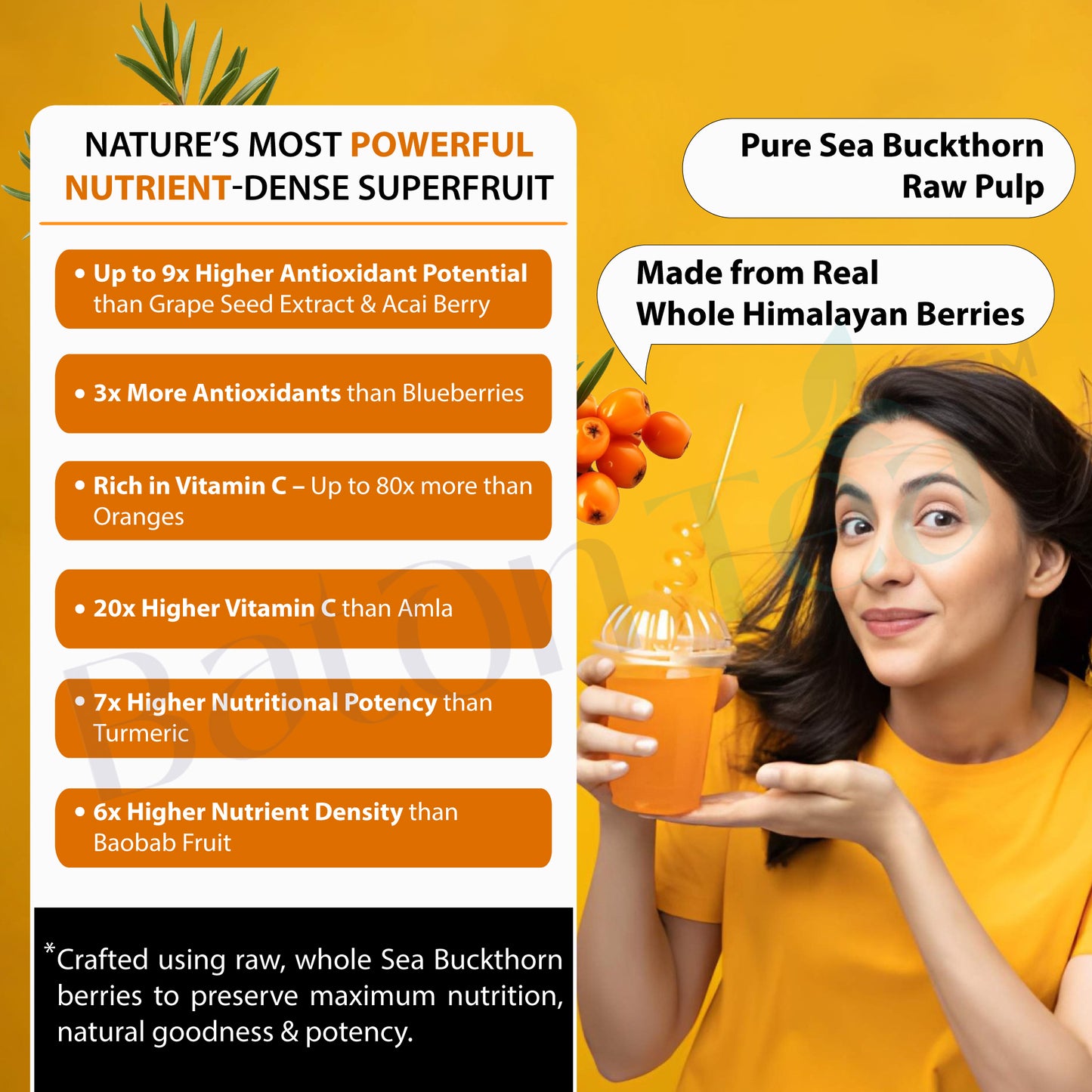 Baton Tea Sea Buckthorn Concentrate 300ml Glass Bottle- Vitamin C Rich Superfood Juice | Natural Antioxidant Drink