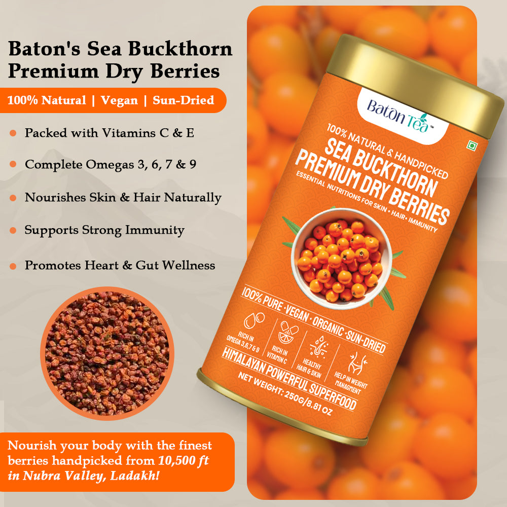 Sea Buckthorn Dry Berries | 100% Pure & Nutrient-Rich | 250 G