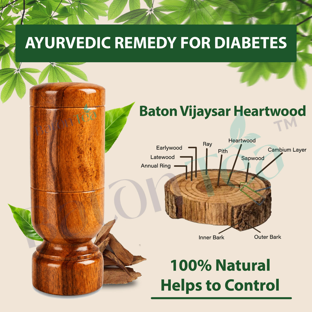 Baton Tea Vijaysar Large Wooden Tumbler – 100% Pure Natural Wooden Water Glass