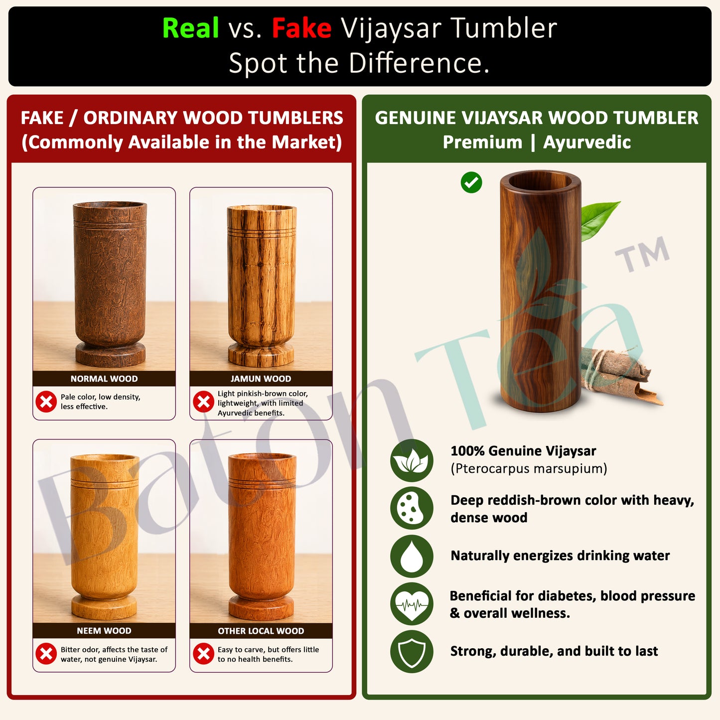 Baton Tea Vijaysar Jambo Wooden Tumbler – 100% Pure Natural Wooden Water Glass