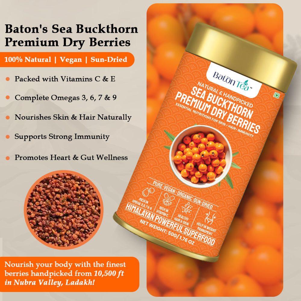 Baton Tea Himalayan Sea Buckthorn Dry Berries from Ladakh