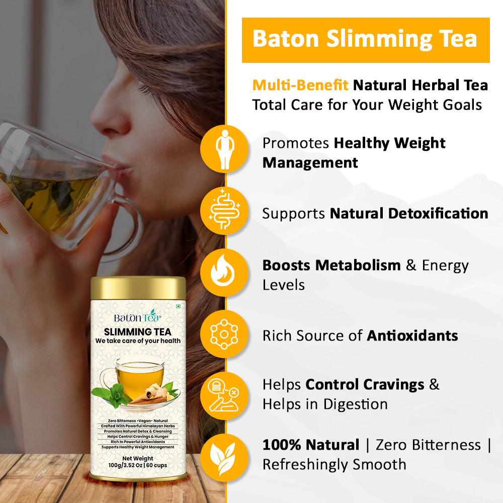 Baton  Slimming Tea 100gm– Herbal Loose Leaf Tea Tin Box for Weight Management & Natural Detox