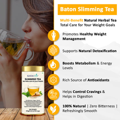 Baton  Slimming Tea 100gm– Herbal Loose Leaf Tea Tin Box for Weight Management & Natural Detox