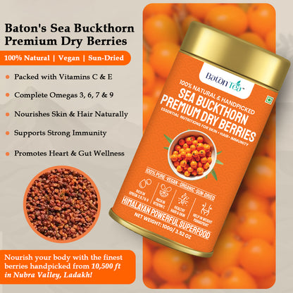 Sea Buckthorn Dry Berries | 100% Pure & Nutrient-Rich | 100GM