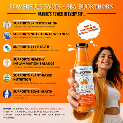 Baton Tea Sea Buckthorn Concentrate 300ml Glass Bottle- Vitamin C Rich Superfood Juice | Natural Antioxidant Drink