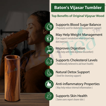 Baton Tea Vijaysar Jambo Wooden Tumbler – 100% Pure Natural Wooden Water Glass