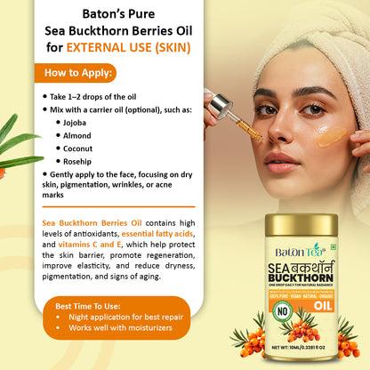 BATON TEA Sea Buckthorn Berry Oil 10ml | Collagen Boosting Face & Hair Oil