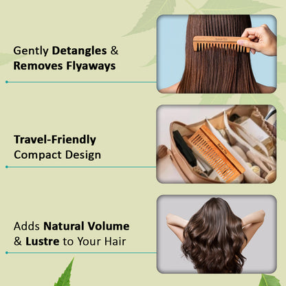 Baton 100% Pure Neem Wood Comb for Hair Growth & Dandruff Control | Anti-Static, Eco-Friendly & Gentle on Scalp | Ideal for Men & Women | Handmade Herbal Hair Comb