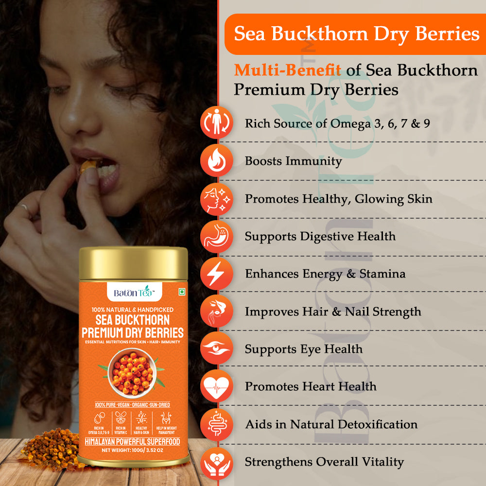 Sea Buckthorn Dry Berries | 100% Pure & Nutrient-Rich | 100GM
