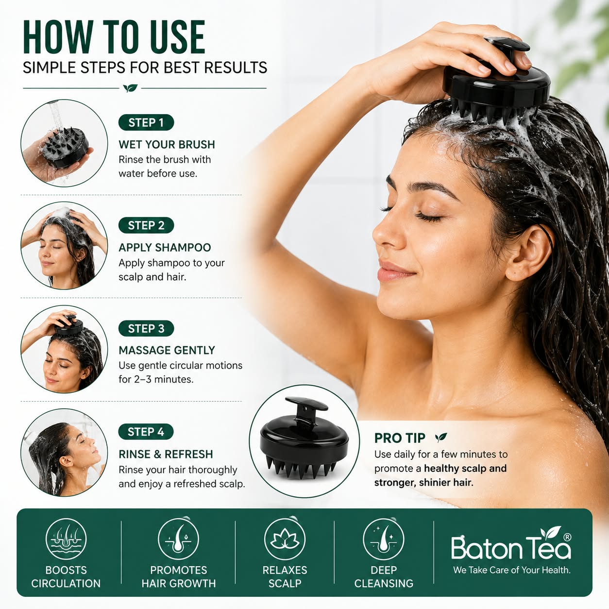 Baton Scalp Massager Shampoo Brush – Silicone Scalp Massage & Hair Care Brush