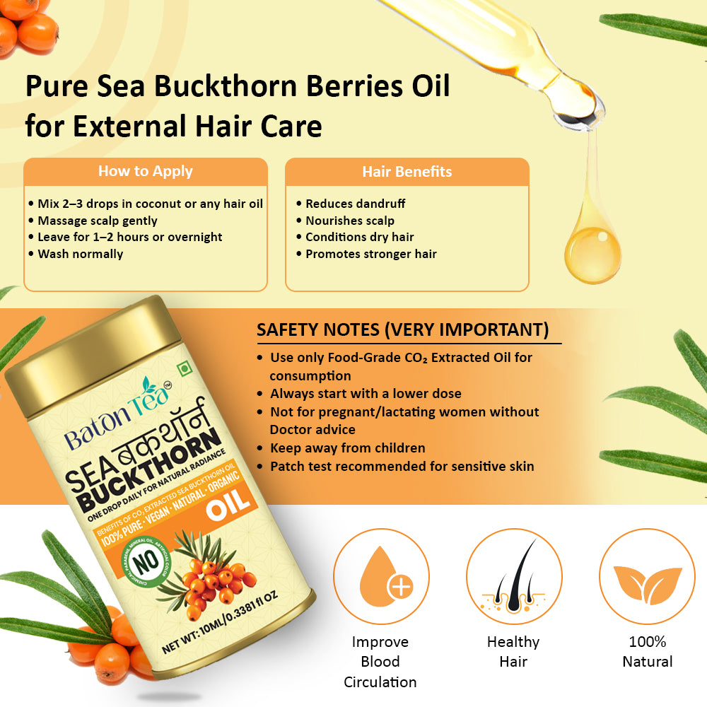 BATON TEA Sea Buckthorn Berry Oil 10ml | Collagen Boosting Face & Hair Oil