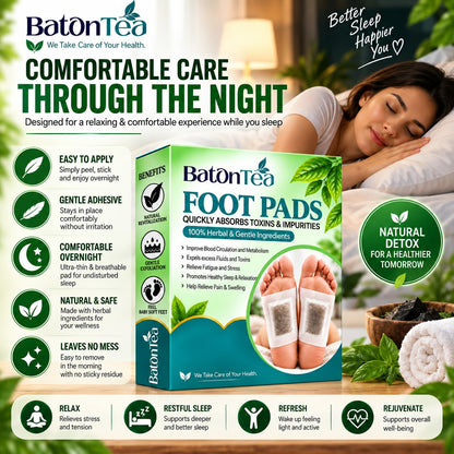 Baton Herbal Detox Foot Patches | Bamboo Vinegar & Ginger Foot Pads | Deep Cleansing Foot Patch | Overnight Foot Care & Relaxation