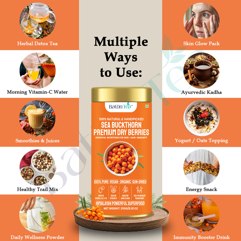 Sea Buckthorn Dry Berries | 100% Pure & Nutrient-Rich | 250 G